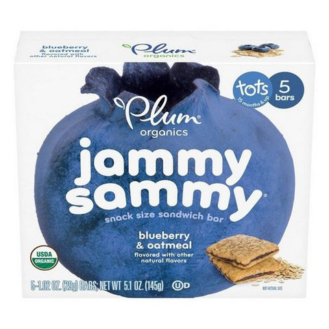 Plum Organics, Plum Kids Jammy Sammy Blueberries And Oatmeal Snack Size Sandwich Bar, 1.02 Oz X 5 Count (Case Of 6)