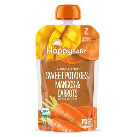 Happy Baby Food, Sweet Potatoes Mangoes And Carrots Food In One Pouch, 4 Oz (Case Of 16)