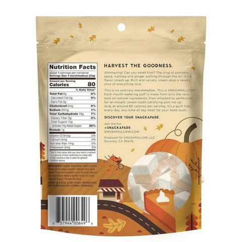 Smashmallow, Pumpkin Pie Snackable Marshmallows, 4.5 Oz (Case Of 12)