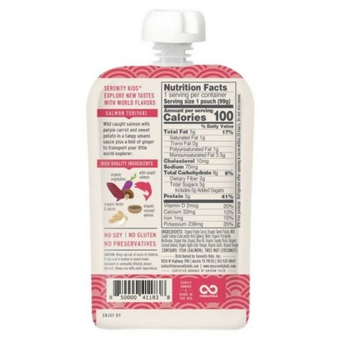 Serenity Kids, Salmon Teriyaki Baby Food Pouch, 3.5 Oz (Case Of 6)