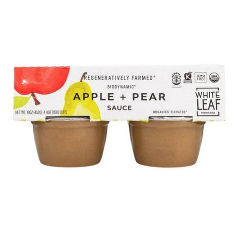 White Leaf Provisions, Biodynamic Apple Sauce Apple And Pear, 4 Oz X 4 Count (Case Of 6)