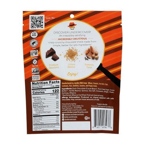 Undercover Chocolate, Quinoa Crisps Dark Chocolate And Pumpkin Spice, 2 Oz (Case Of 12)