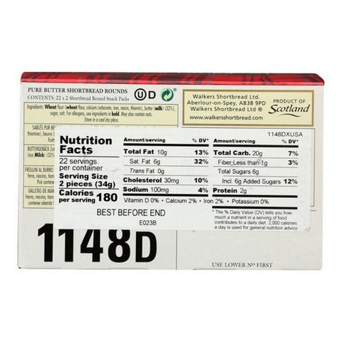 Walkers, Rounds Pure Butter Cookies, 1.2 Oz (Case Of 22)