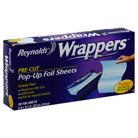 Reynolds, Wrappers Foil Sheets Pre Cut Pop Up, 50 Count (Case Of 9)