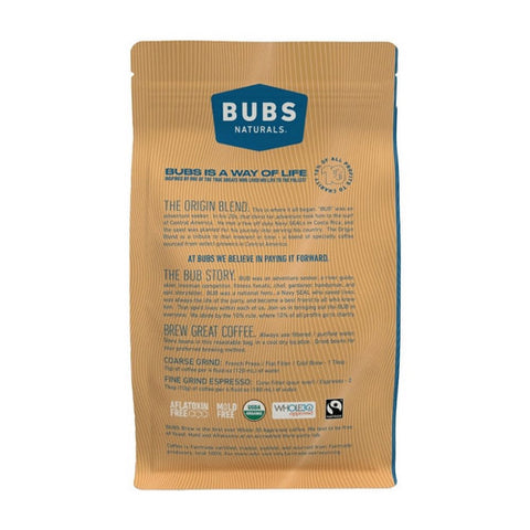 Bubs Naturals, Origin Coffee Medium Roast Whole Bean, 12 Oz