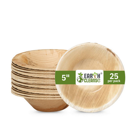 Earth Cleanse, Areca Palm Leaf Round Bowls 5-Inch, Pack of 25