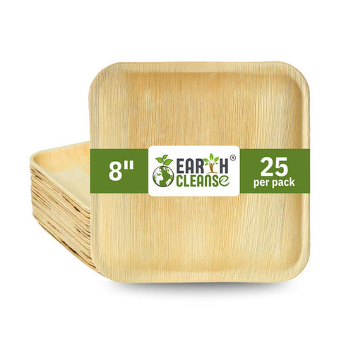 Earth Cleanse, Areca Palm Leaf Square Plates 8-Inch, Pack of 25