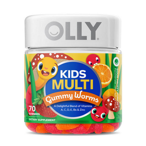 Kids Multi Gummy Worms Sour Fruity Punch 70 Count (Case Of 3) by Olly