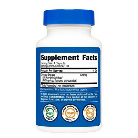 Nutricost, Ginkgo Biloba Capsules, 120 Mg, 30 Caps
