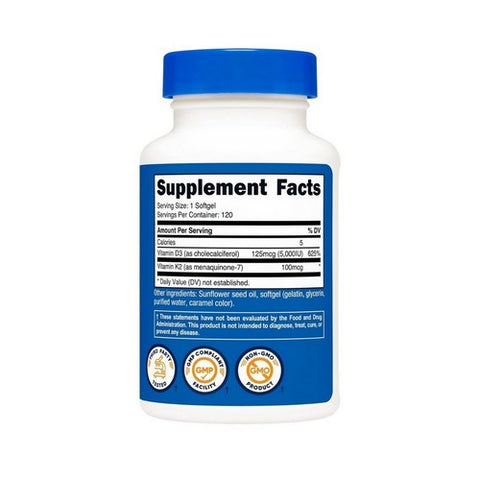 Nutricost, Vitamin K2 Plis Vitamin D3, 100 Mcg/5000 IU, 120 Softgels