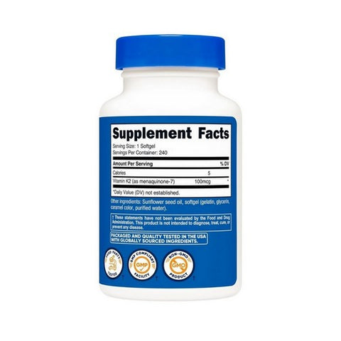 Nutricost, Vitamin K2 MK-7 Softgels, 100 Mcg, 240 Count