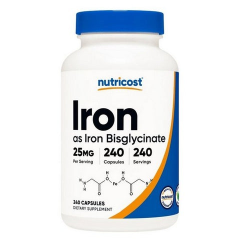 Nutricost, Iron Bisglycinate Capsules, 25 Mg, 240 Count