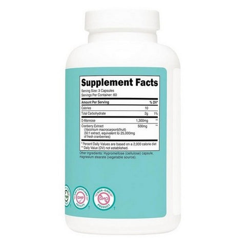 Nutricost, D-Mannose with Cranberry For Women Capsules, 1300 Mg, 180 Count