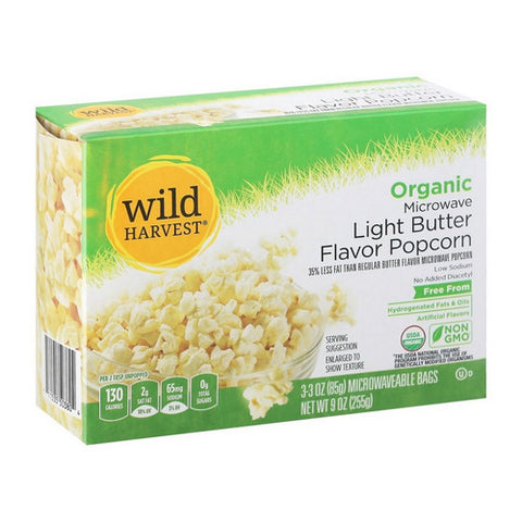 Organic Light Butter Microwave Popcorn 9 Oz (Case Of 12) by Wild Harvest