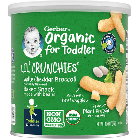 Gerber, 2nd Foods Organic For Toddler Lil Crunchies White Cheddar Broccoli Canister, 1.59 Oz (Case Of 6)