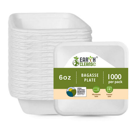 Earth Cleanse, Square Bagasse Bowls Premium, 1000 Pack (180 Ml / 6 Oz)