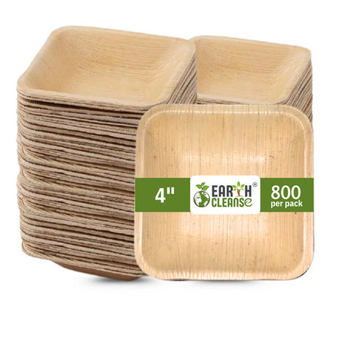 Earth Cleanse, Areca Palm Leaf Square Bowls 4-Inch, Pack of 800
