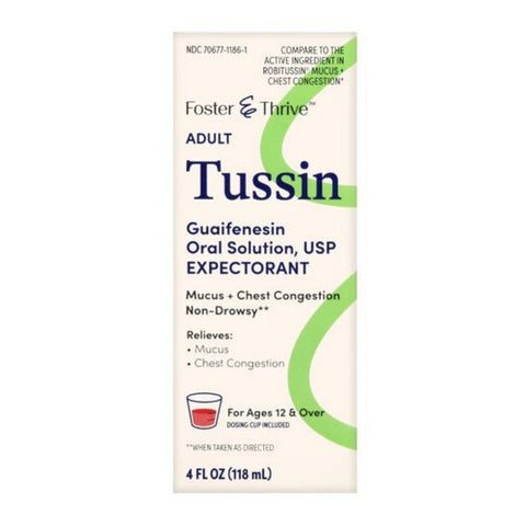 Foster And Thrive, Adult Tussin Guaifenesin Oral Solution Usp, 4 Oz
