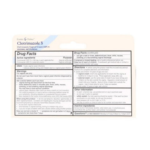 Foster And Thrive, Clotrimazole 3 Vaginal Cream USP 2%, 0.74 Oz Foster And Thrive