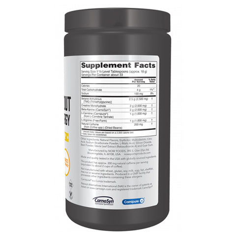 Now Foods, Pre-Workout Advanced Energy Powder, 600 Grams