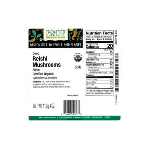 Frontier Co-op, Organic Reishi Mushrooms Dried Slices, 0.25 Lb