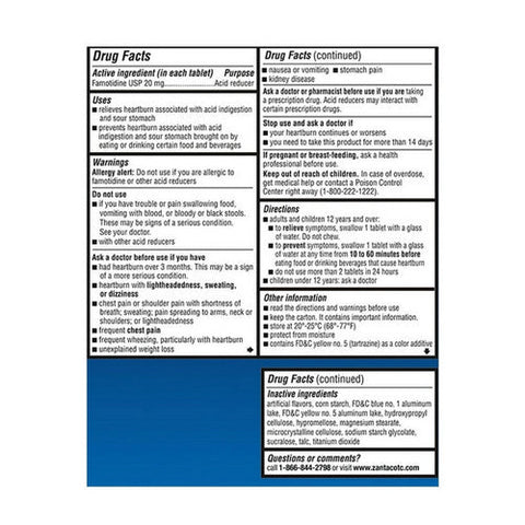 Zantac, 360 Famotidine Usp Acid Reducer Tablets Maximum Strength Cool Mint, 20 Mg, 25 Count