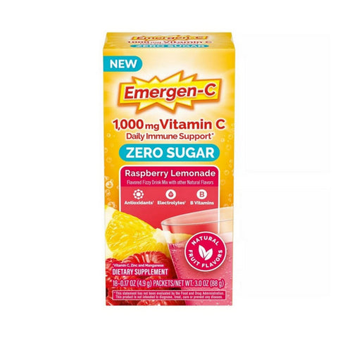 Zero Sugar Daily Immune Support Raspberry Lemonade 18 Packets by Emergen-C