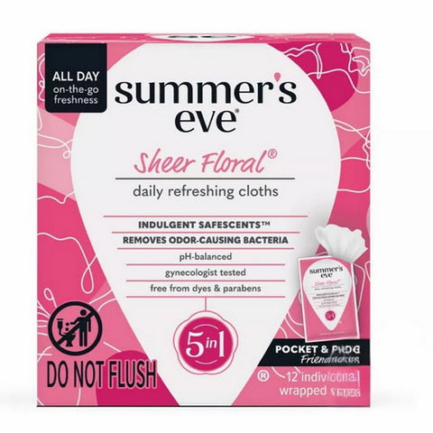 Sheer Floral 5-in-1 Feminine Wipes 12 Count by Summers Eve