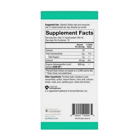 Youtheory, Ashwagandha Liquid Blueberry, 12 Oz