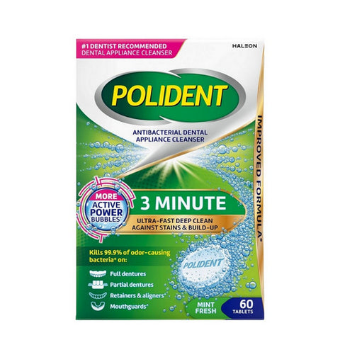 3 Minute Antibacterial Dental Appliance Cleanser Tablets 60 Count by Polident
