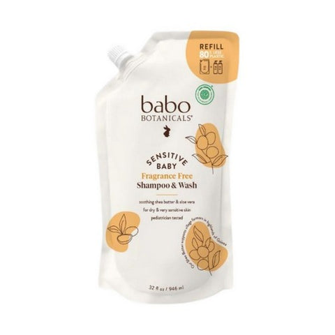Babo Botanicals, Sensitive Baby Fragrance Free 2-In-1 Shampoo And Wash, 32 Oz
