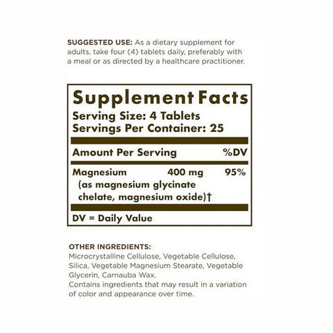 Solgar, Chelated Magnesium Tablets, 100 Tabs