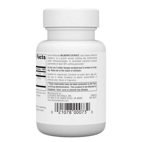 Source Naturals, Bilberry Extract, 100 MG, 60 Tabs