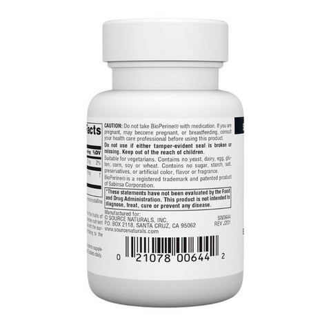 Source Naturals, Bioperine Black Pepper Fruit Extract, 10 MG, 120 Tabs