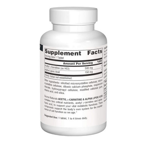 Source Naturals, Acetyl L-Carnitine And Alpha-Lipoic Acid, 650 Mg, 30 Tabs