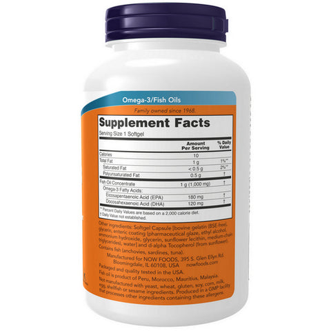 Now Foods, Omega-3 Molecularly Distilled & Enteric Coated, 180 Softgels