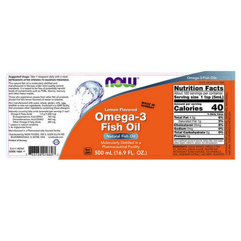 Now Foods, Omega-3 Fish Oil Lemon, Lemon, 16.9 oz Now Foods