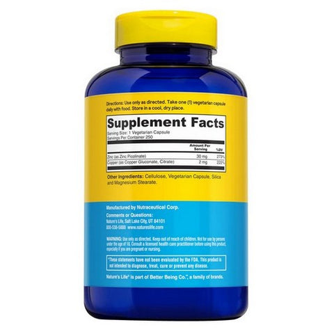 Nature's Life, Zinc Picolinate, 30 Mg, 250 Caps