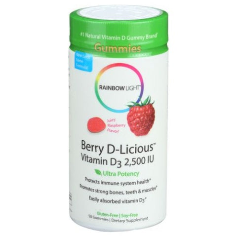 Rainbow Light, Berry D-Licious D3 2,500 IU, 2500IU, Ripe Raspberry 50 Gummies