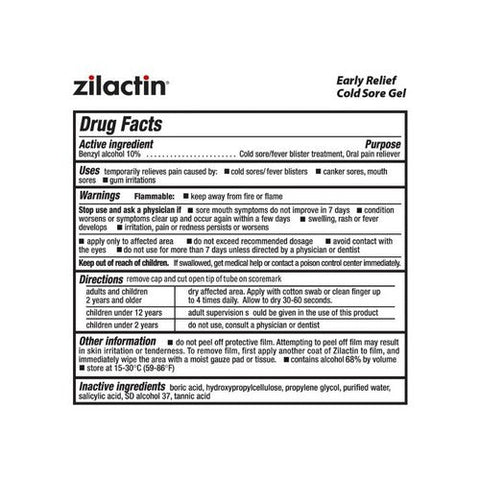 Zilactin, Cold Sore Gel, 0.25 Oz Zilactin