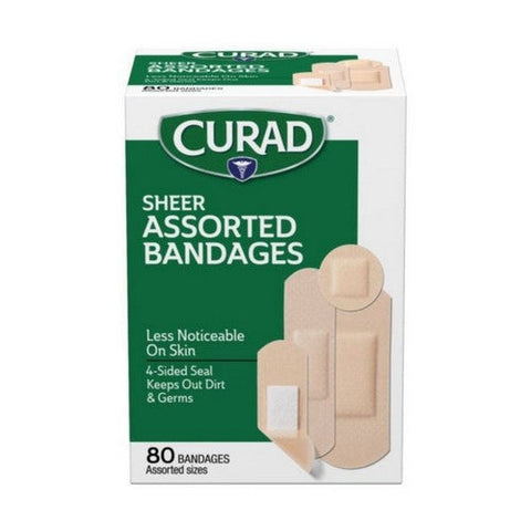 Curad, Sheer Bandages Assorted Sizes, 80 Each